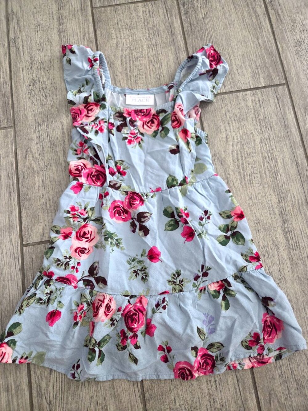 The Children's Place Girls Floral Tiered Dress blue pink floral print size 4T